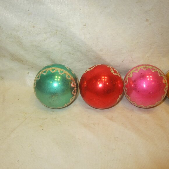 VTG SHINY BRITE ORNAMENTS, SET OF 7, W/UNIQUE GLITTER DESIGN - Picture 7 of 10